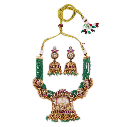 Royal Rajwadi Doli Heritage Set: Adorned with Ruby Stones, Kundan, Green Beads, and Intricate Bandai Work
