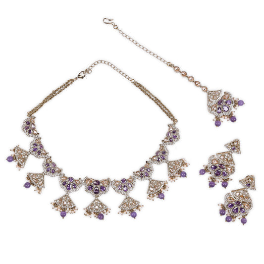 Exquisite Traditional Jewelry Set Crafted from High-Quality Brass, Adorned with Mesmerizing Purple Stones, Reverse AD (American Diamond) Embellishments