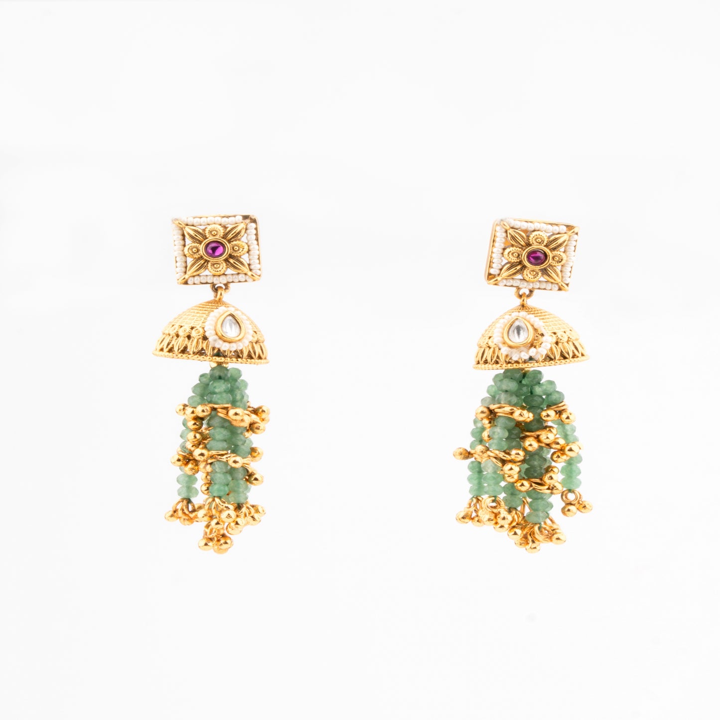 Kundan studded Heritage Bandai Choker Necklace Set with Sea Green Beads & Rani Stone Accents