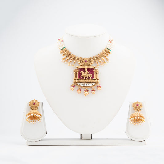 Kundan, Ruby studded Heritage jewellery depicting a groom riding a horse in Indian weddings