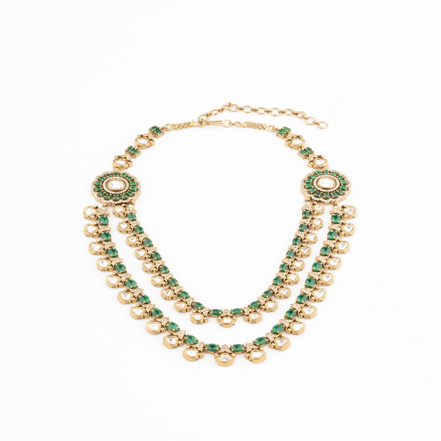 Victorian Polish Double layer Indo western style Kundan Necklace Set with chandelier-style Earrings