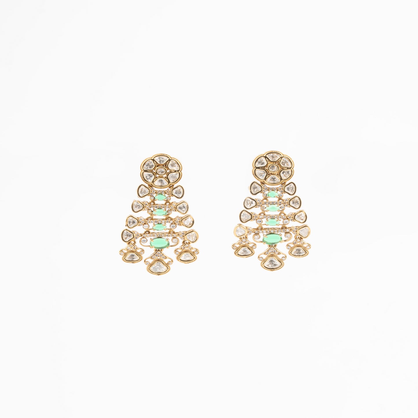 Victorian Polish Double layer Indo western style Kundan Necklace Set with chandelier-style Earrings