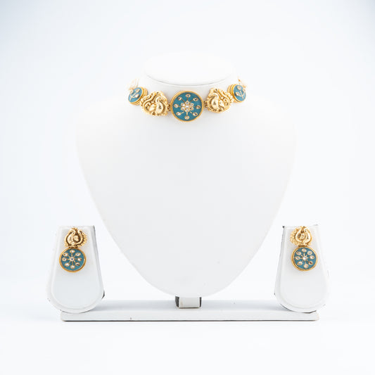 Peacock Motif Bandai Choker set with Kundan and Lac Work Rajasthani-inspired design