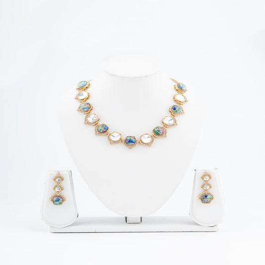 Indo western style handcrafted Kundan & Marble Stone Jewelry Set with American Diamonds