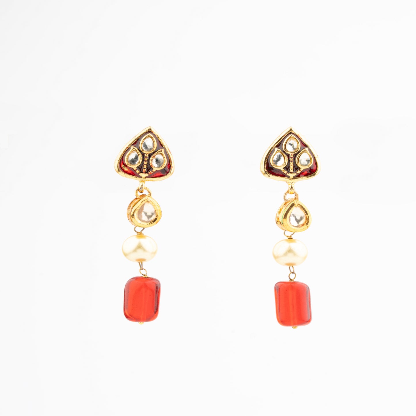 Royal Radiance: Red Meenakari Long Pendant Mala Set adorned with AD, Kundan