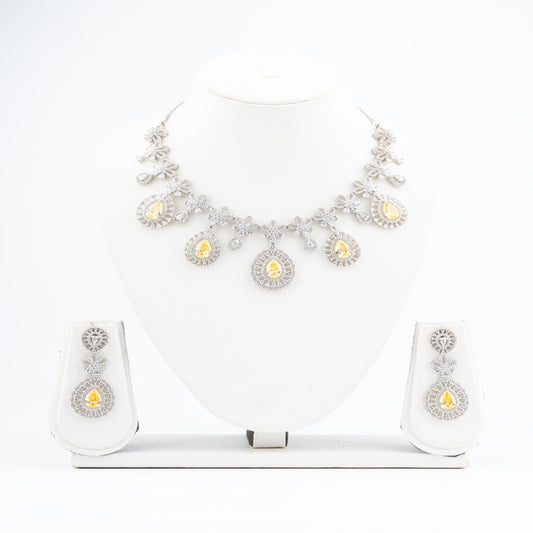 Exquisite American Diamond Jewelry Set with Yellow Stone Accents