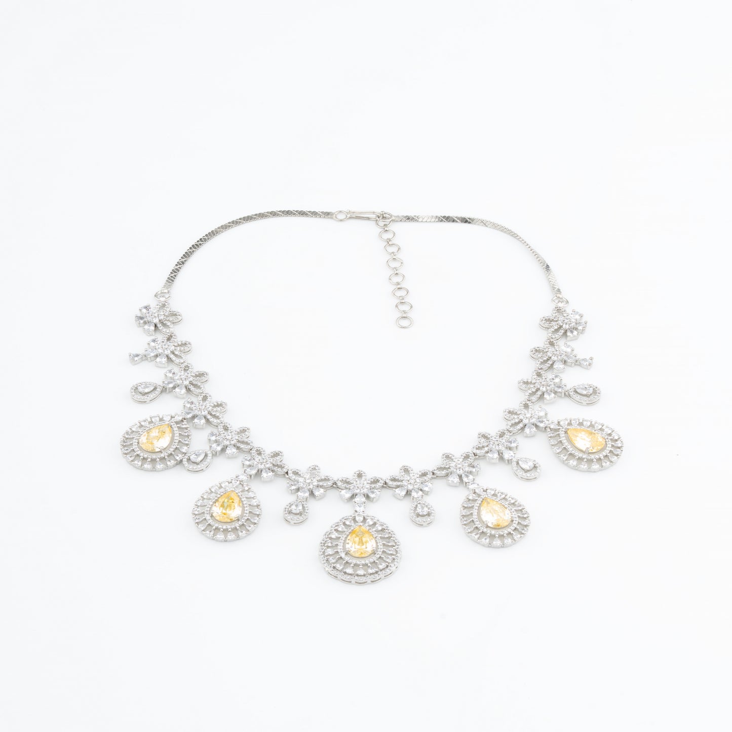 Exquisite American Diamond Jewelry Set with Yellow Stone Accents