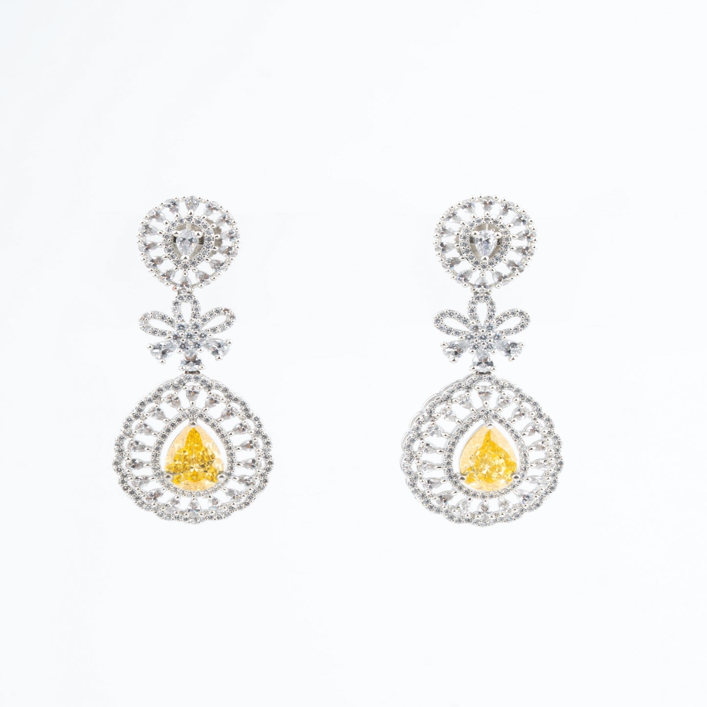 Exquisite American Diamond Jewelry Set with Yellow Stone Accents