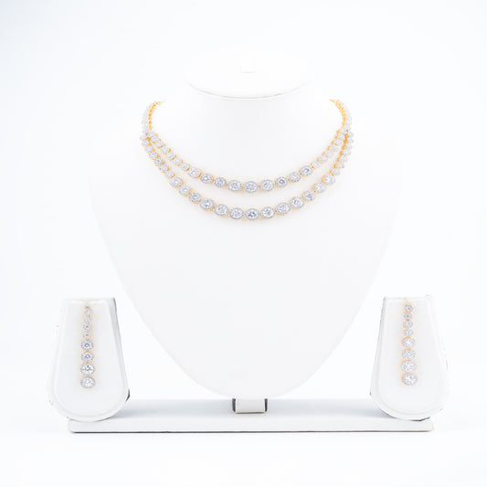Elegant Two-Layer American Diamond Necklace Set