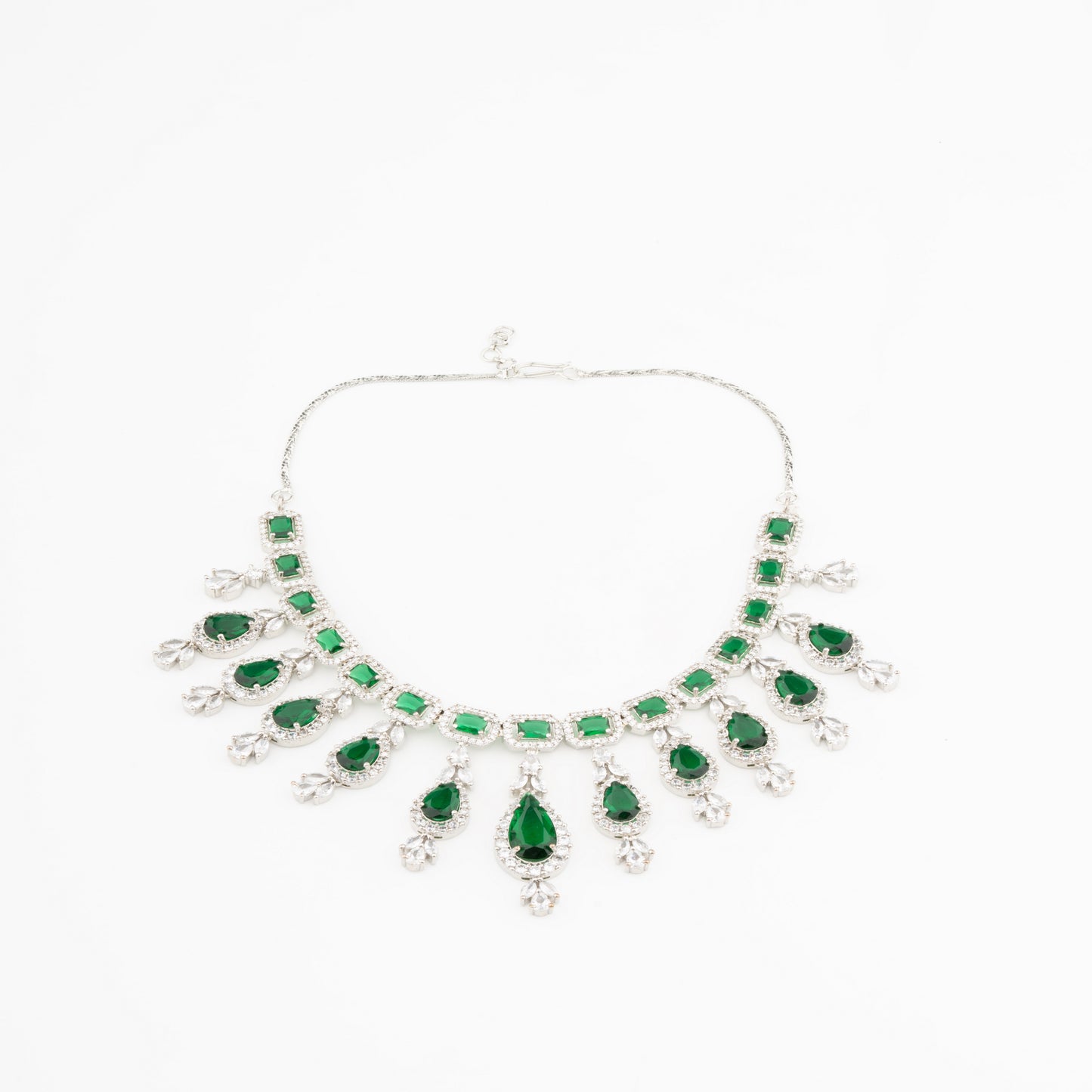 Regal Emerald Radiance – American Diamond Necklace & Earrings Set