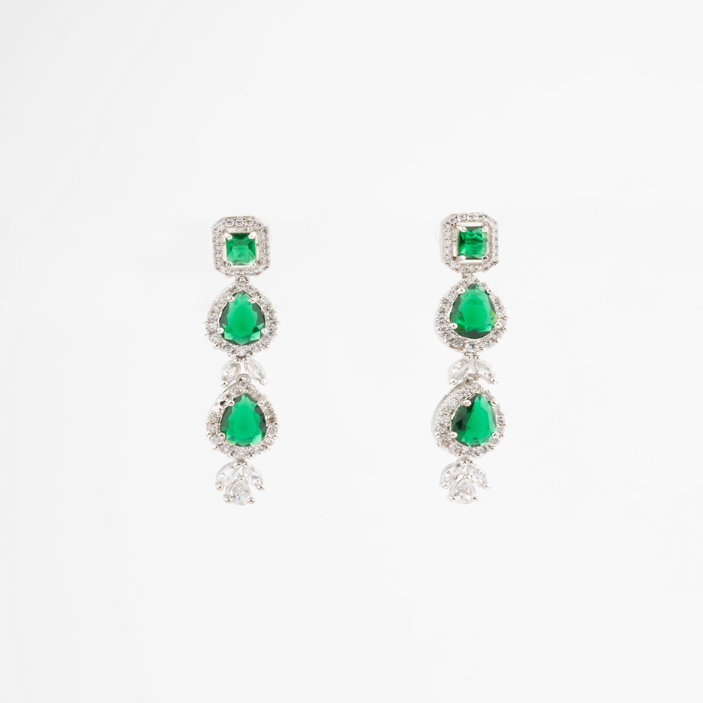 Regal Emerald Radiance – American Diamond Necklace & Earrings Set