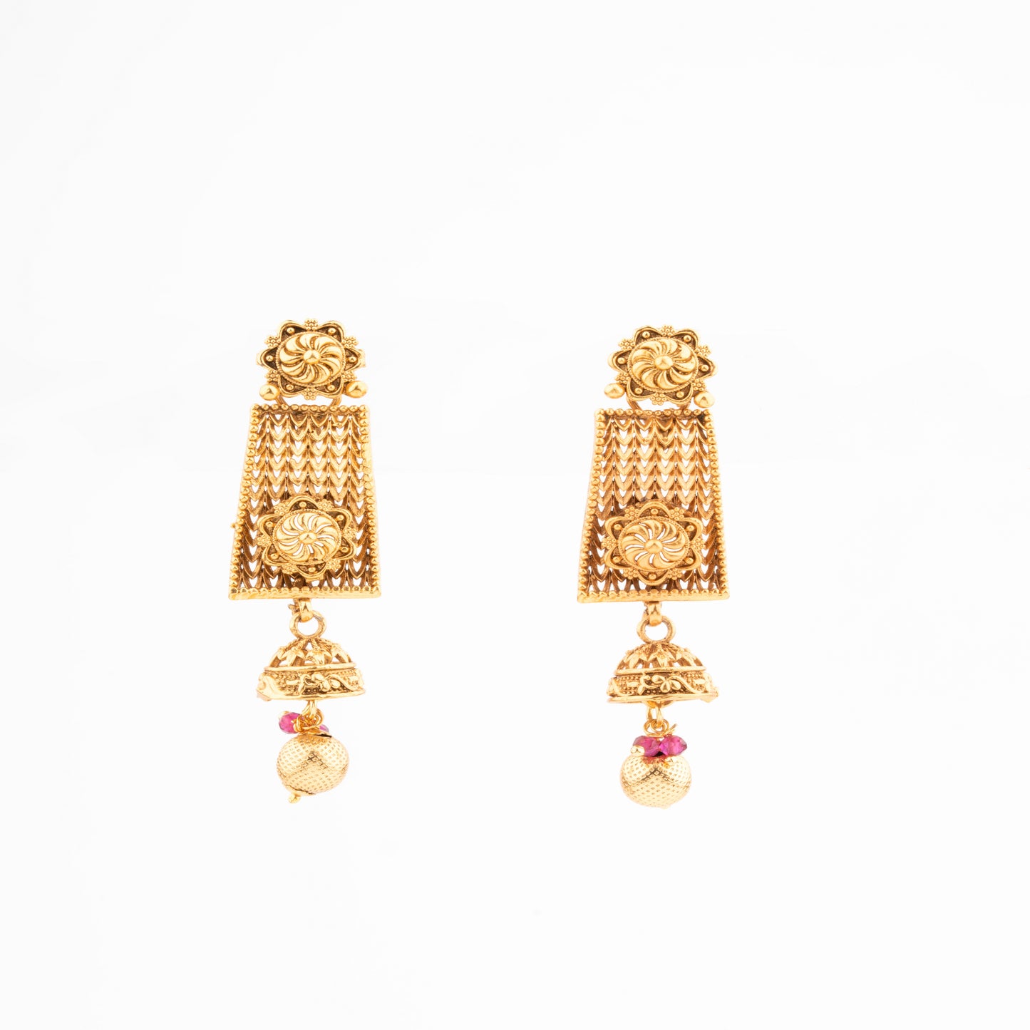 Regal Heritage Temple Necklace Set in Antique Gold Finish