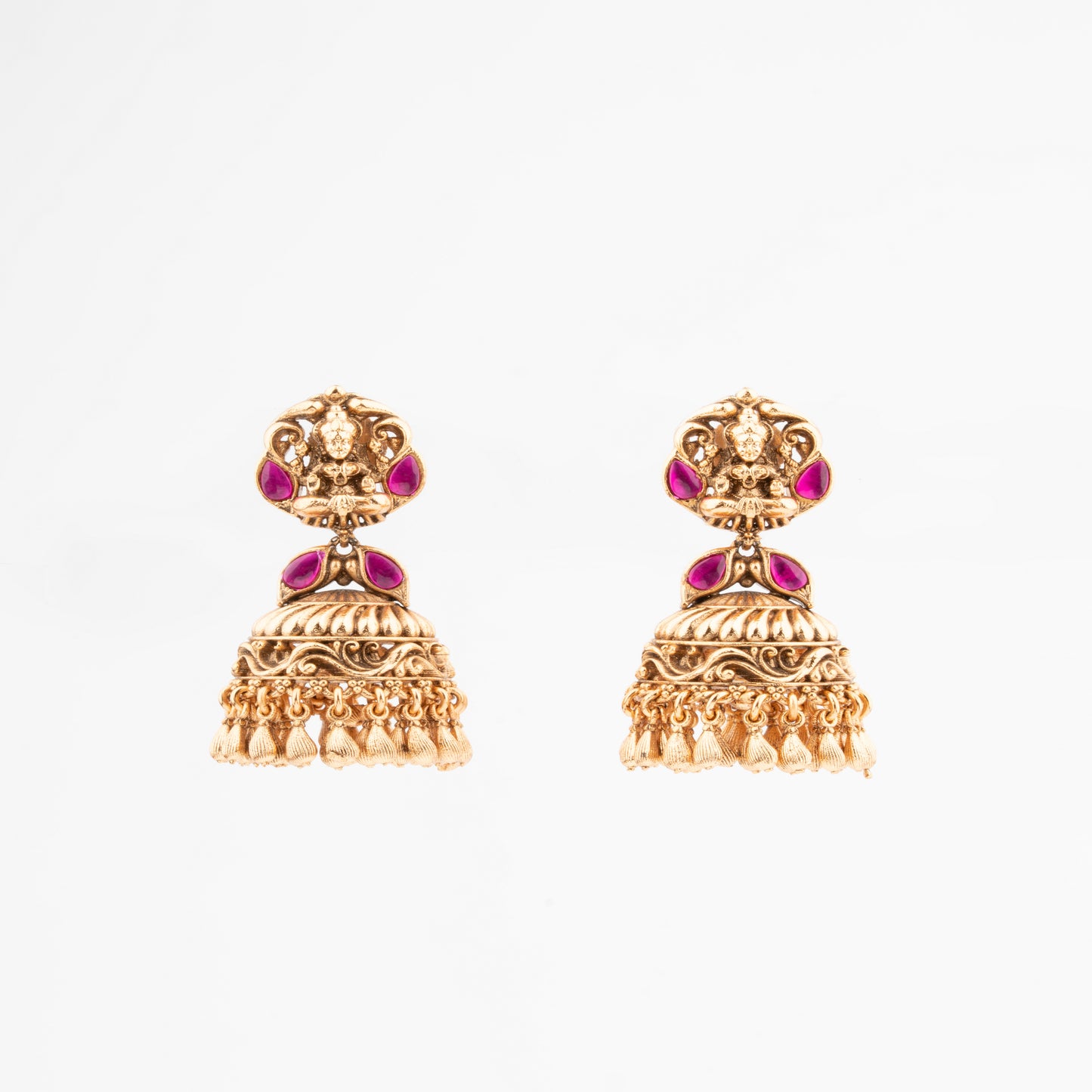 Ruby adorned Temple Lakshmi Antique Long Set in a half-ball pattern style – Traditional Elegance Redefined