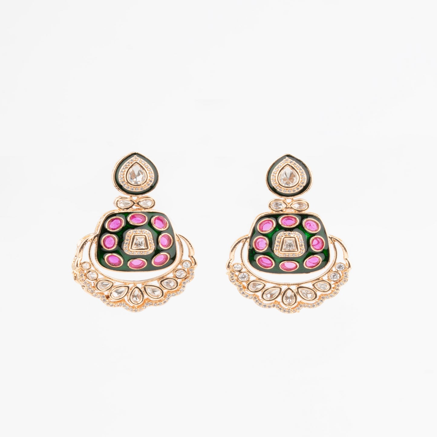 Exquisite Necklace with Front Green Meenakari design, Back Setting Kundan, AD & Ruby stones studded necklace.