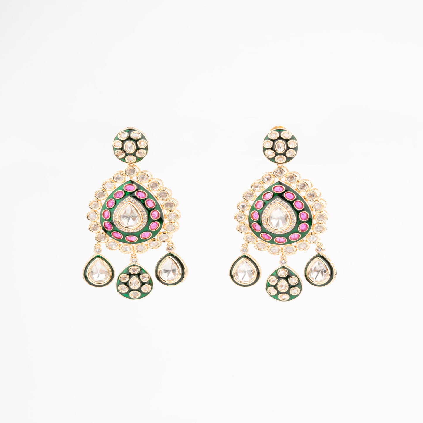Rani Haar like Long layered Necklace Set with Ruby, Green Meenakari & Kundan Detailing