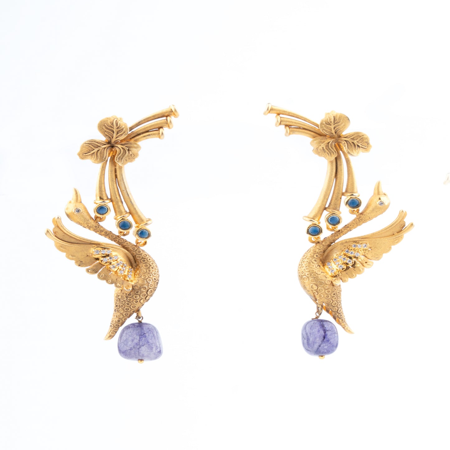 American Diamond studded Majestic Bird Style Earning in Antique Gold