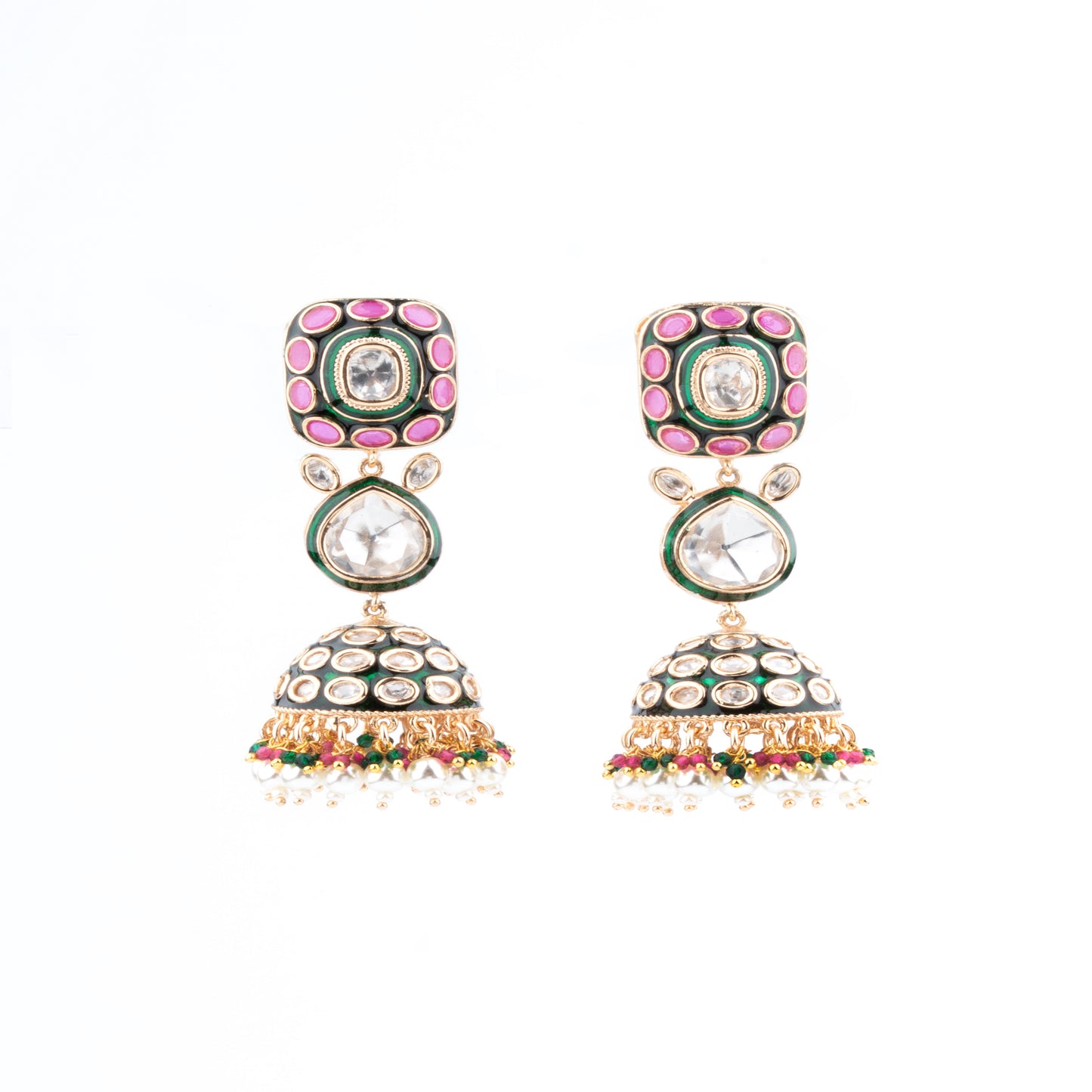 Rajasthani style Kundan Meenakari Jhumka Earrings