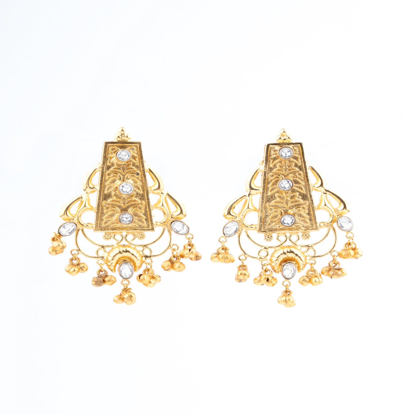 Geometrical pattern inspired temple Earrings with Kundan Accents