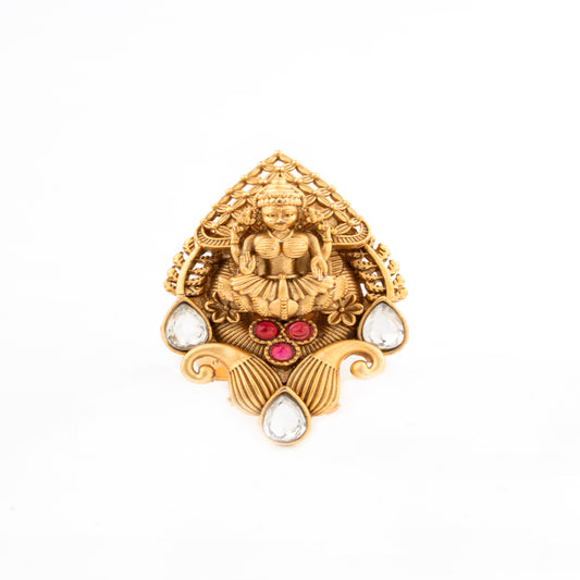 Heritage Lakshmi Temple Ring with Kundan Accents