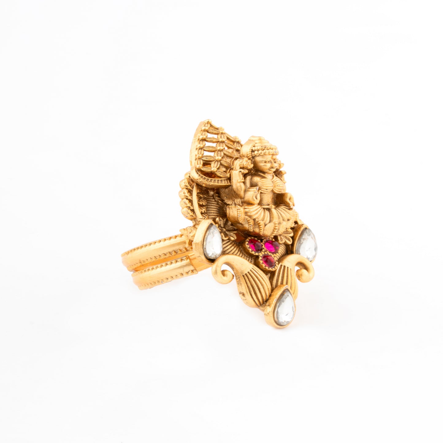 Heritage Lakshmi Temple Ring with Kundan Accents