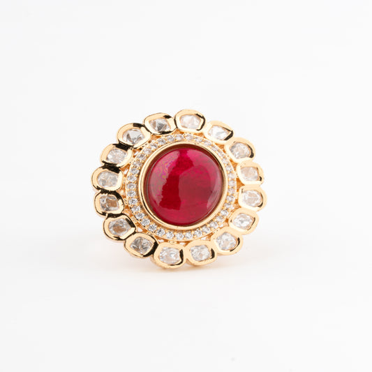 Royal Ruby Red Kundan Cocktail Ring