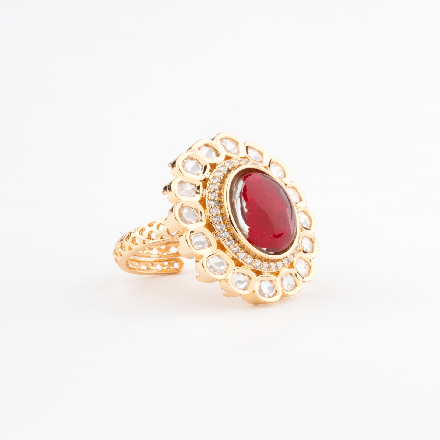 Royal Ruby Red Kundan Cocktail Ring