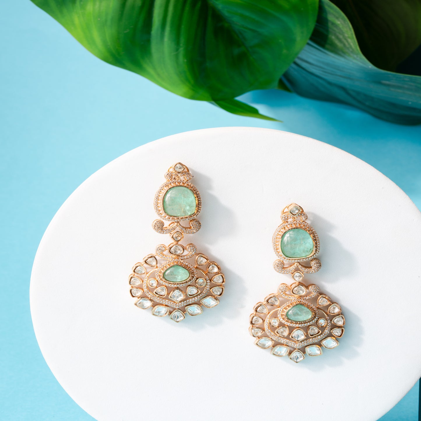 Elegant Traditional Chandelier Earrings with Green Stone Centerpiece