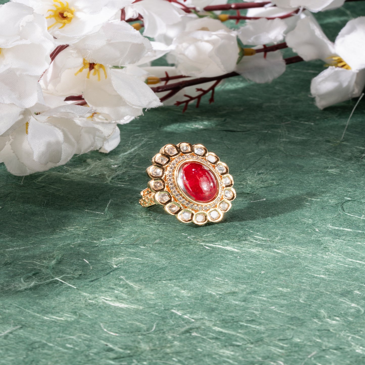 Royal Ruby Red Kundan Cocktail Ring