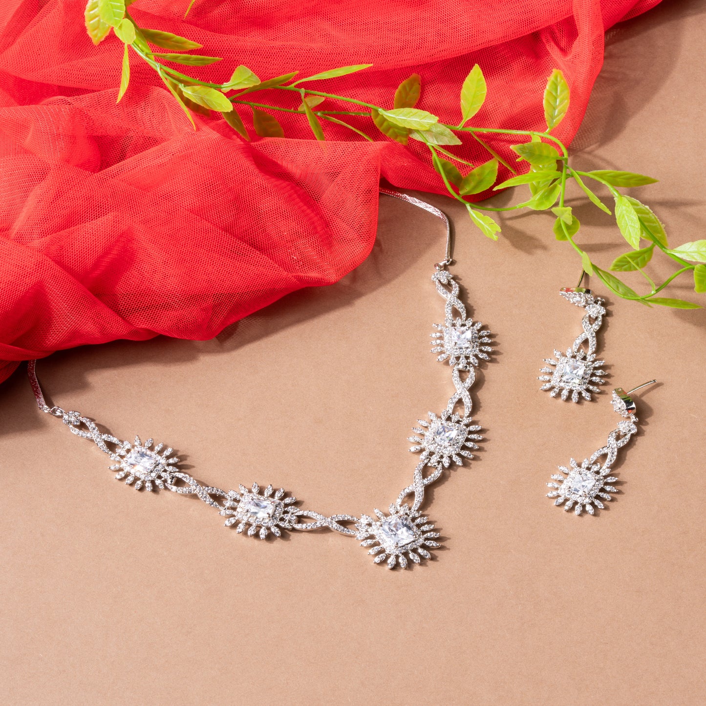 Sunburst inspired American Diamond necklace Set