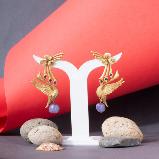 American Diamond studded Majestic Bird Style Earning in Antique Gold