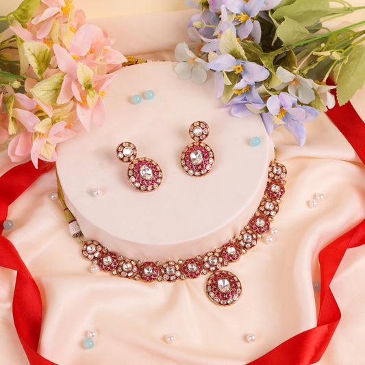 Meenkari-Style Masterpieces: Kundan-Back Setting with Ruby Stones made in brass metal