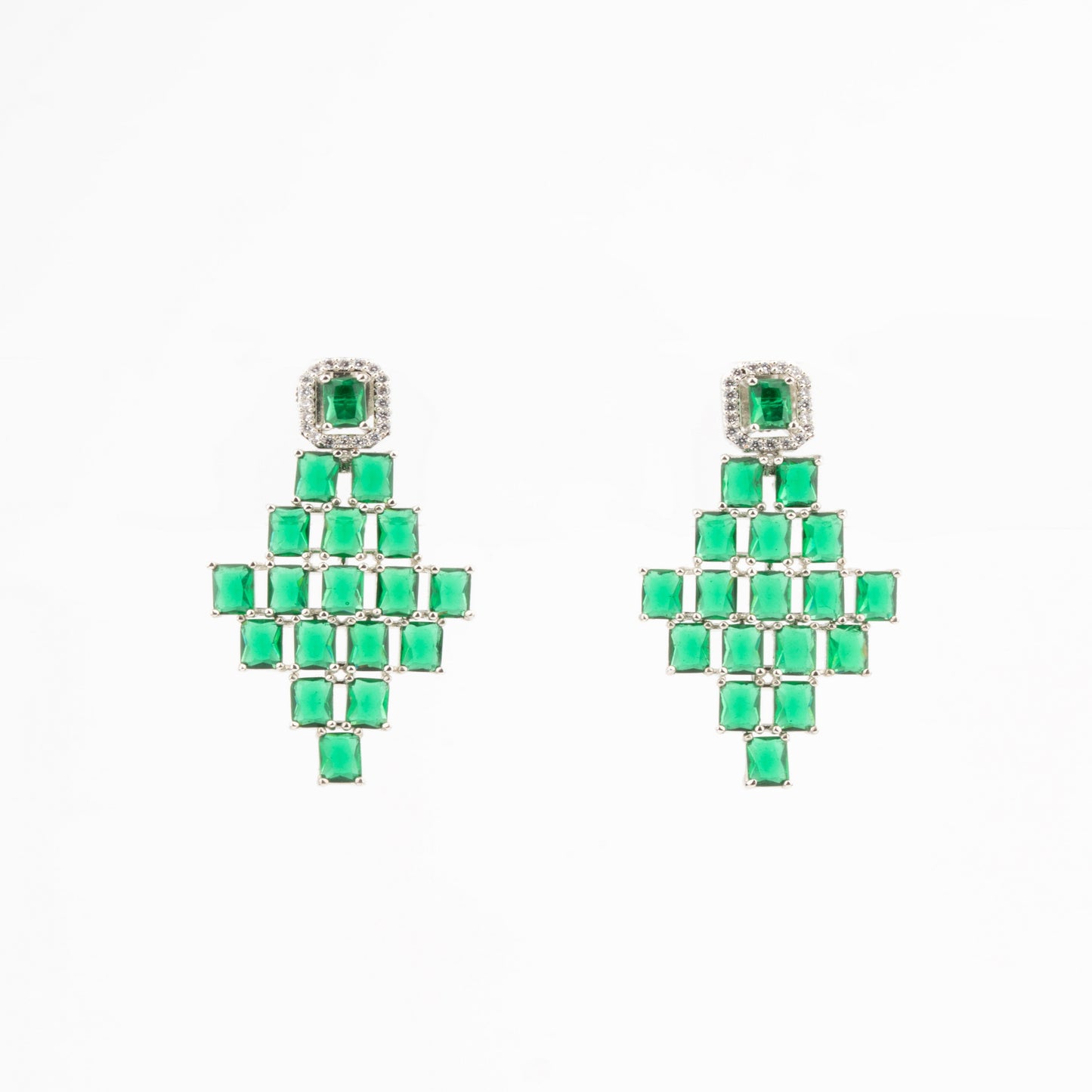 Elegant Bottle Green American Diamond Necklace Set with western designer Side collar detailing