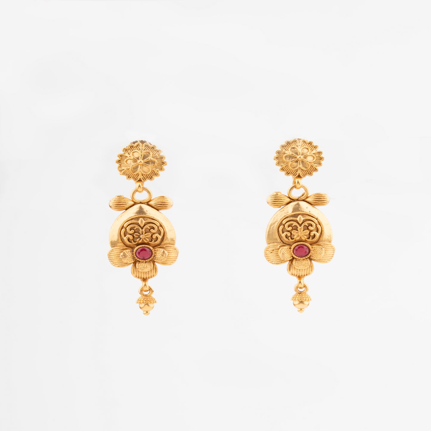 Embrace Heritage: Brass Temple Necklace with Leaf Detailing & Gem Accents