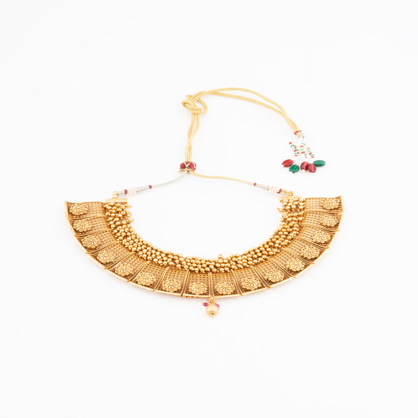 Regal Heritage Temple Necklace Set in Antique Gold Finish