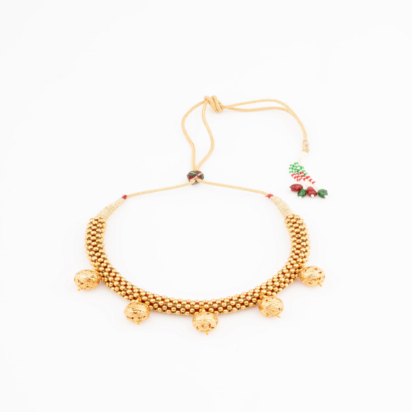 Traditional Thushi Necklace Set in Antique Gold Polish