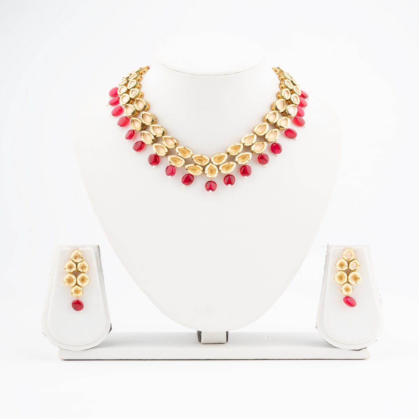 Regal Yellow Vilandi Kundan and Red Bead Necklace with Artistic Side Meena Detailing