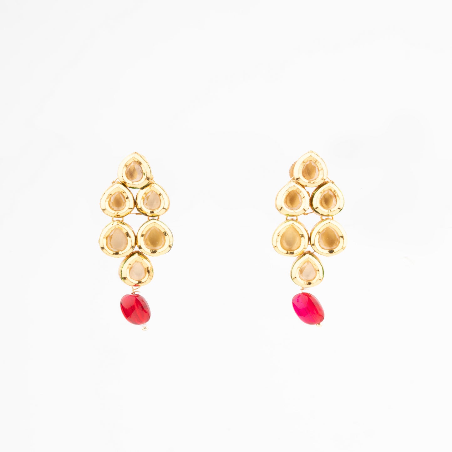 Regal Yellow Vilandi Kundan and Red Bead Necklace with Artistic Side Meena Detailing