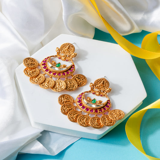 Royal Lakshmi Coin Temple Earrings