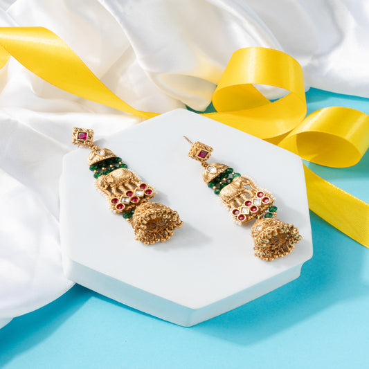 Regal Elephant Motif Temple Jhumka Earrings
