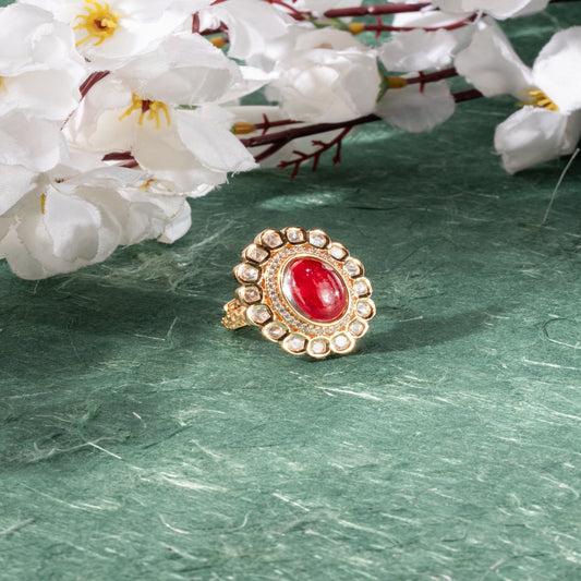 Royal Ruby Red Kundan Cocktail Ring