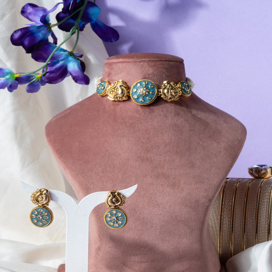 Peacock Motif Bandai Choker set with Kundan and Lac Work Rajasthani-inspired design