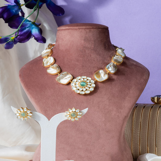 Baroque Pearl & Kundan Elegance: An Indo-Western Fusion Necklace Set