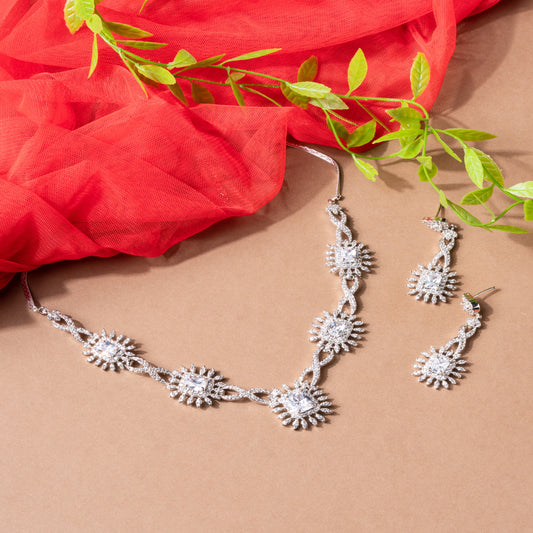 Sunburst inspired American Diamond necklace Set