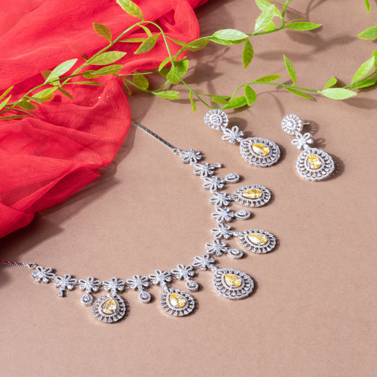 Exquisite American Diamond Jewelry Set with Yellow Stone Accents